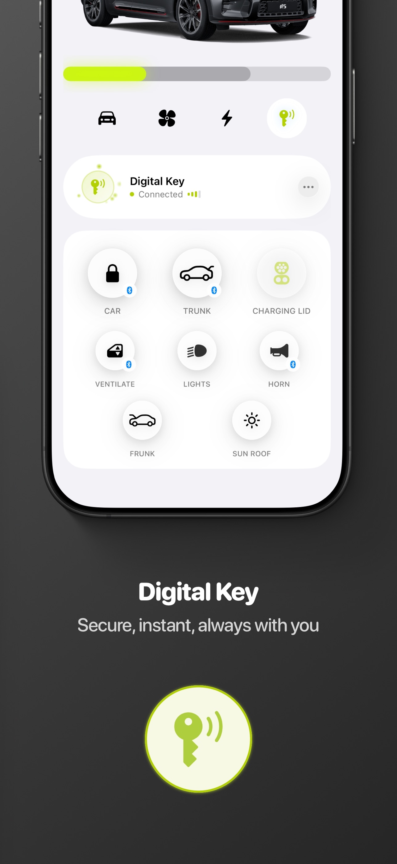 Hello # Digital Key view with quick-action controls